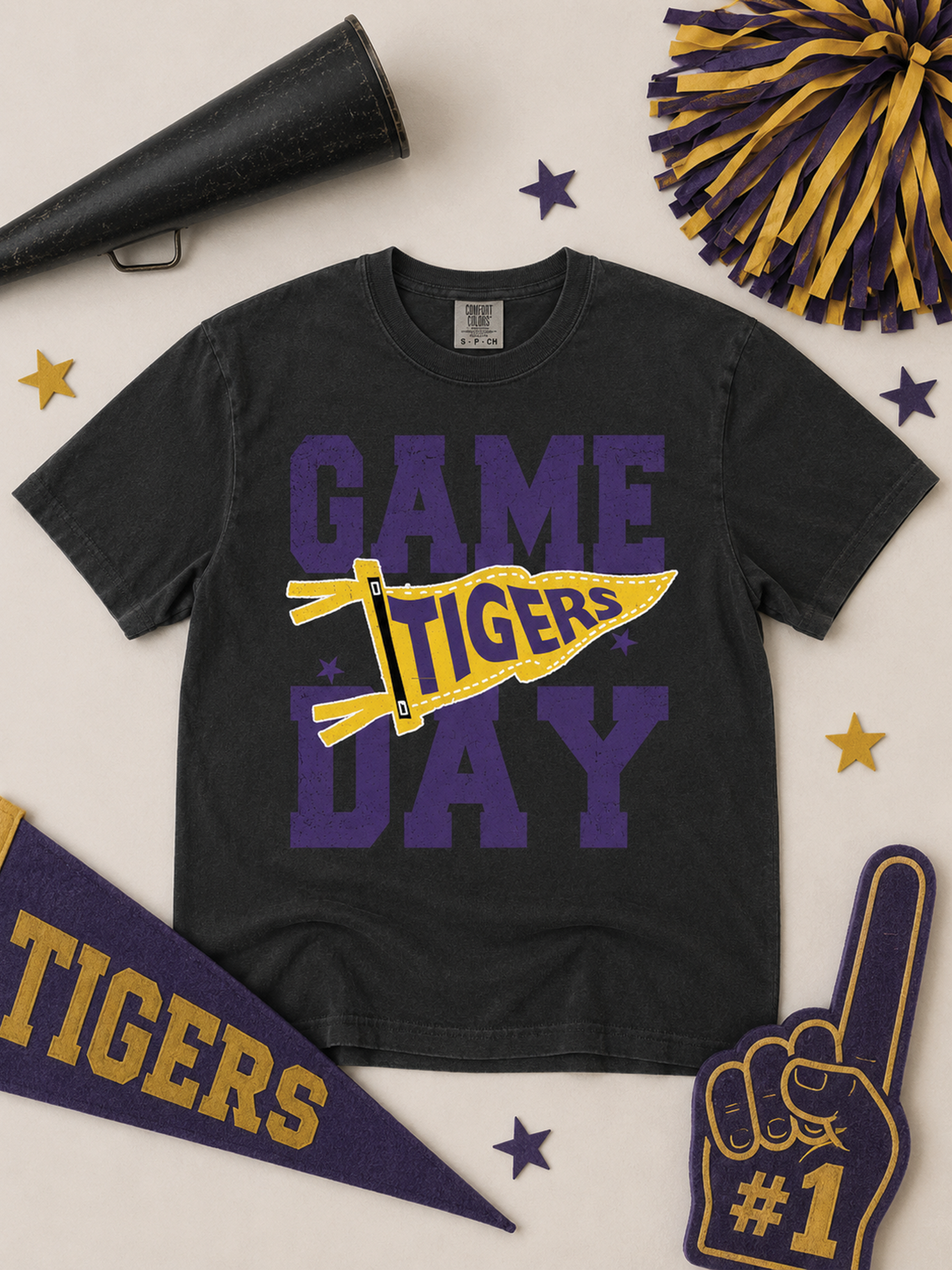 Custom Game Day Pennant Graphic Comfort Color Boxy T-Shirt