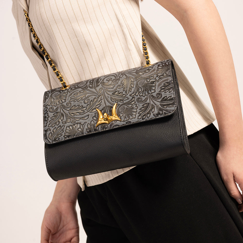 Loyal West Savi Small Embossed & Grained Leather Bag - Charcoal