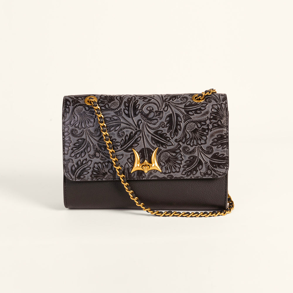 Loyal West Savi Small Embossed & Grained Leather Bag - Charcoal