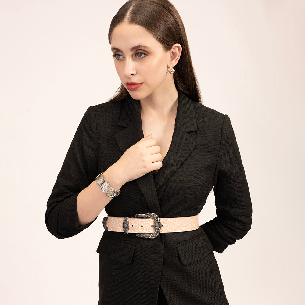 Loyal West Sophia Belt - Beige Floral Leather