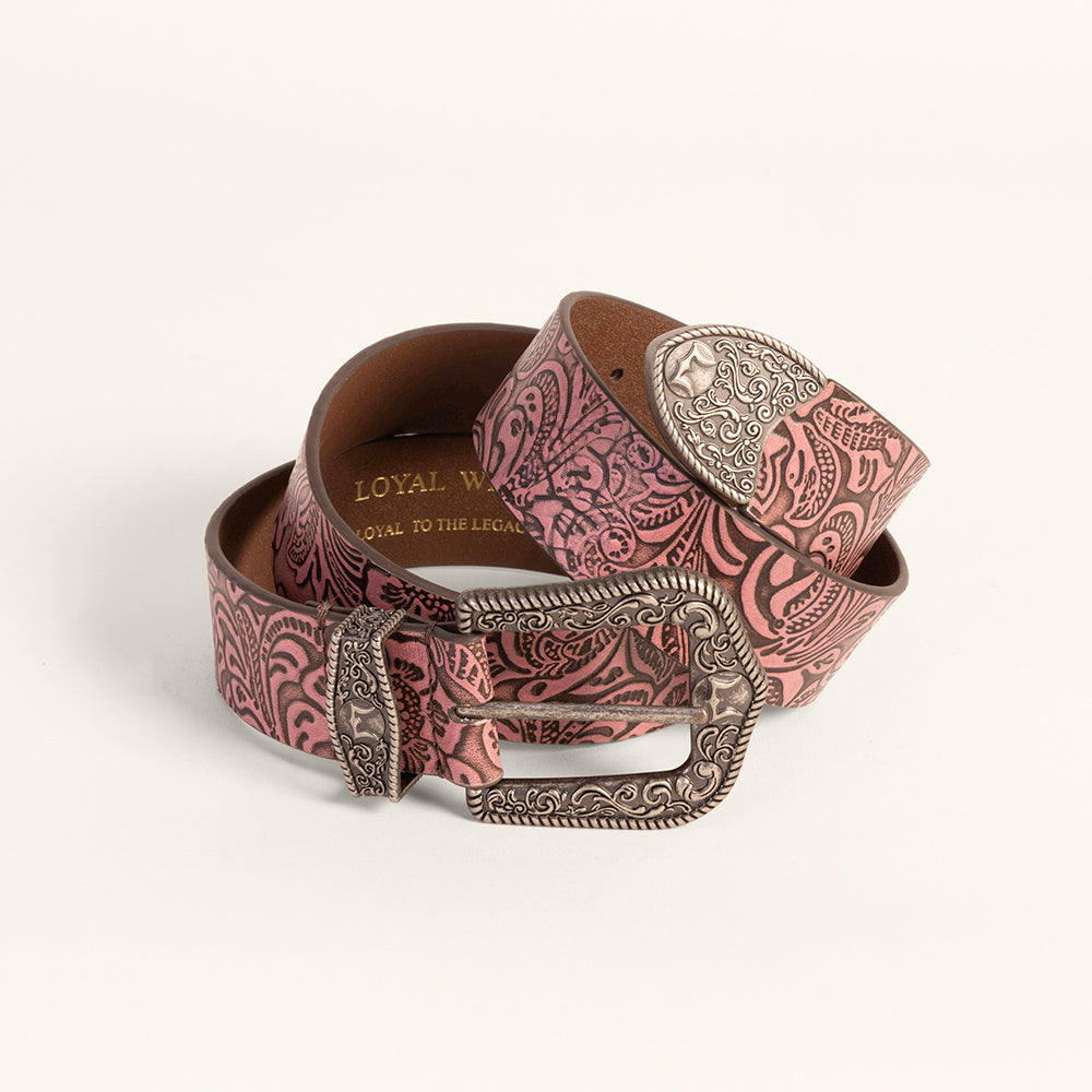 Loyal West Sophia Belt-Pink Floral Leather