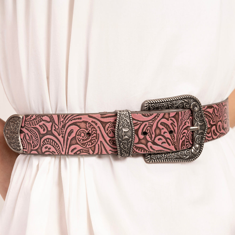 Loyal West Sophia Belt-Pink Floral Leather