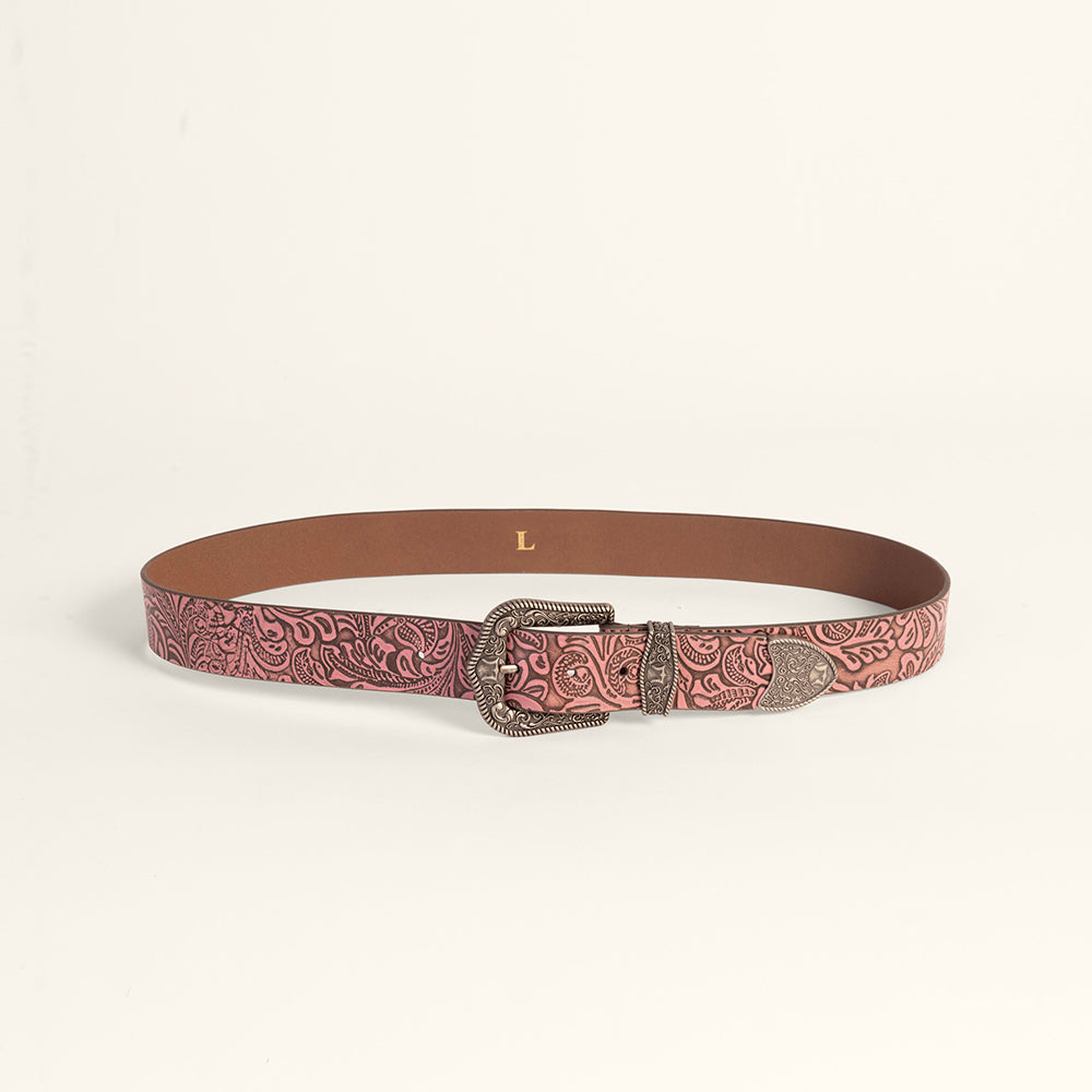 Loyal West Sophia Belt-Pink Floral Leather