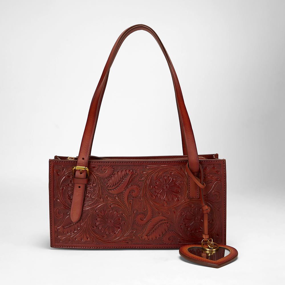 Loyal West HEART SHAPE BAG CHARM IN HANDTOOLED LEATHER