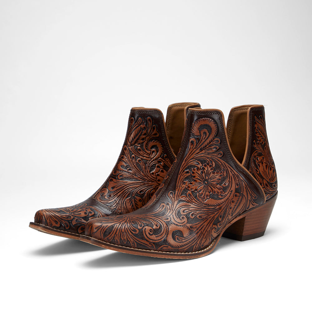 LOYAL WEST X MYRA Handtooled Booties - Tan