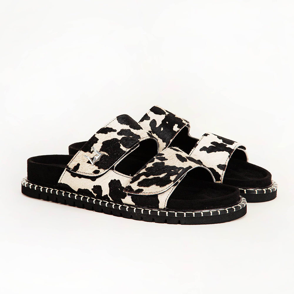 Loyal West Deen Canyon Sandals - Black And White Cowhide