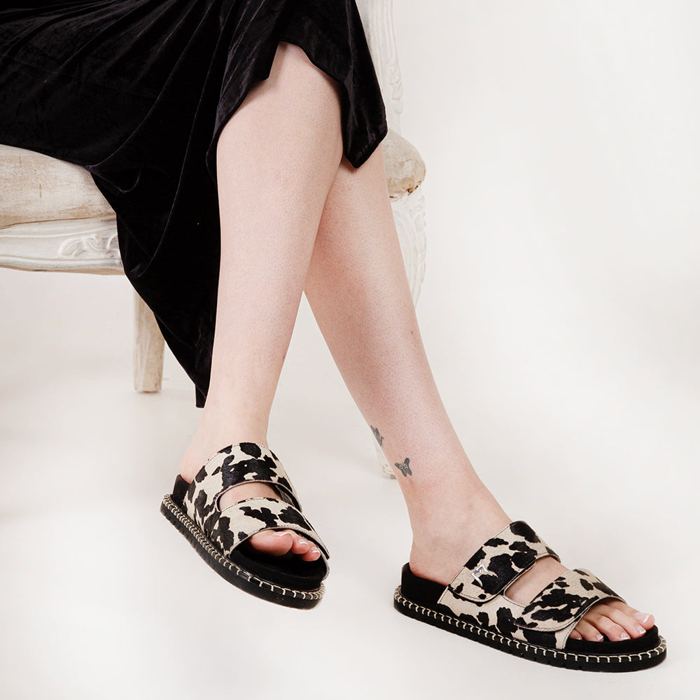 Loyal West Deen Canyon Sandals - Black And White Cowhide