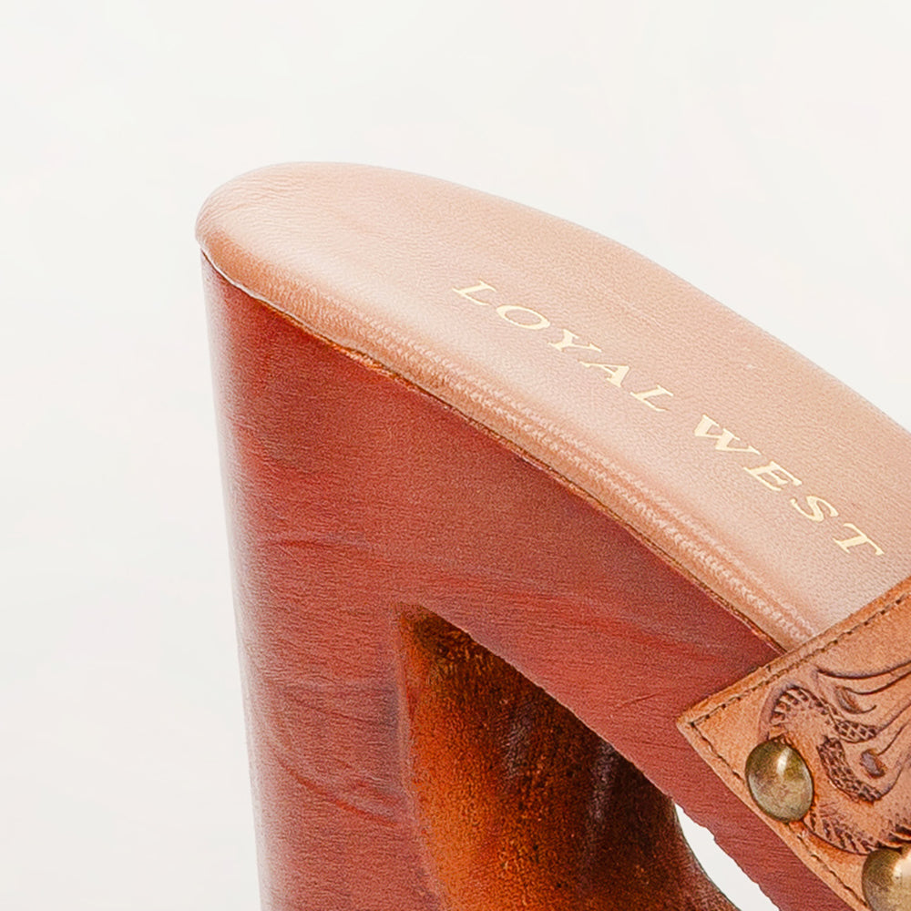 Loyal West Desert Wanderer Sandals - Light Brown Handtooled Leather