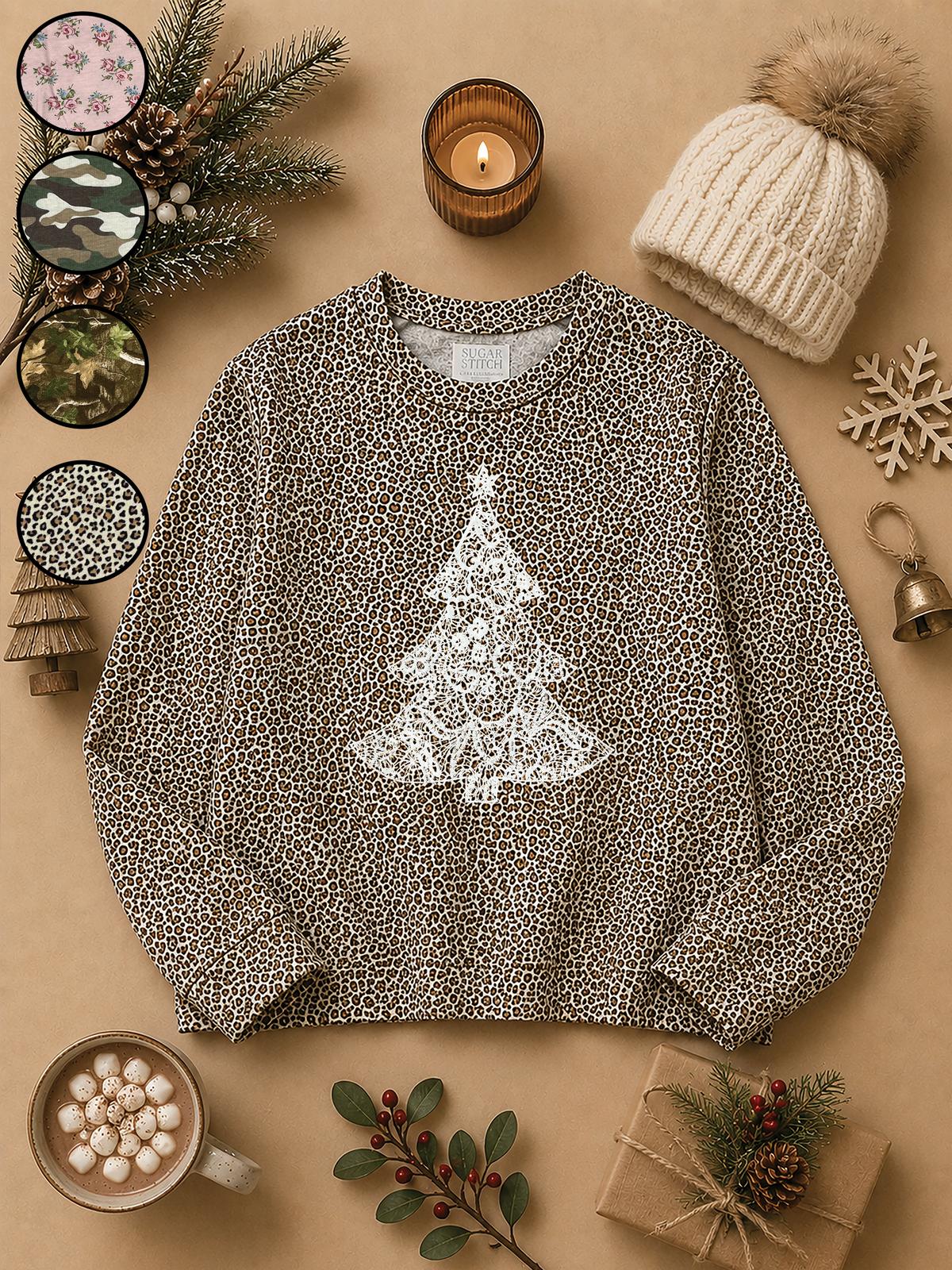 Lace Christmas Tree AOP Edgy Long Sleeve Graphic Shirt