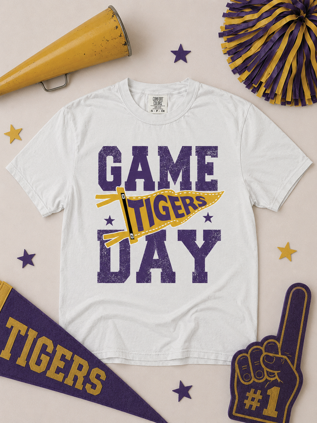 Custom Game Day Pennant Graphic Comfort Color T-Shirt