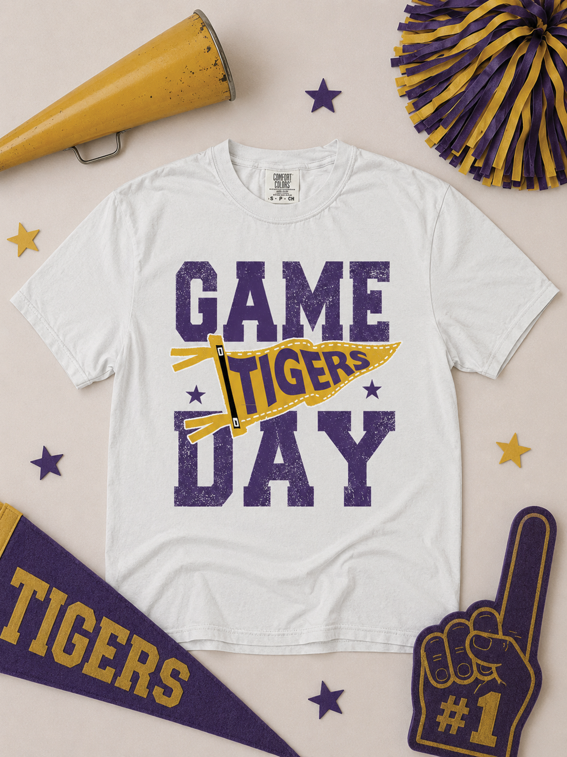 Custom Game Day Pennant Graphic Comfort Color T-Shirt