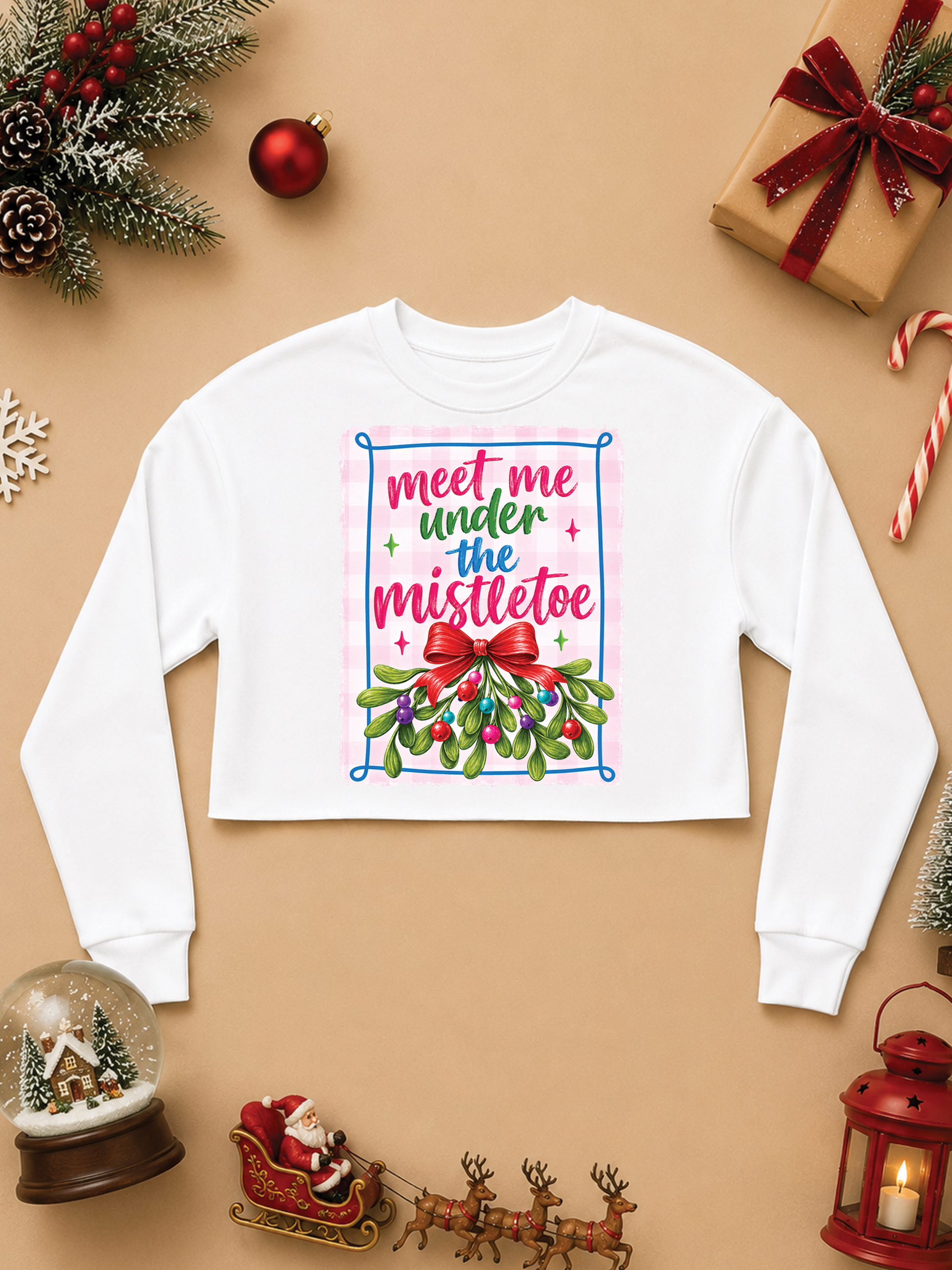Meet Me Under The Mistletoe Graphic Cropped Sweatshirt