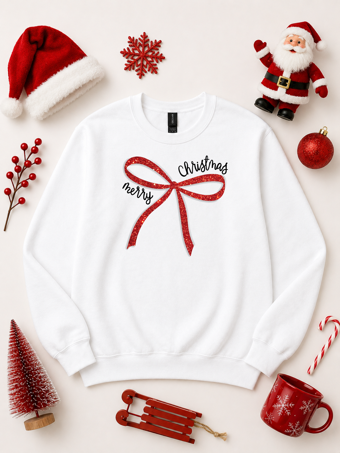 Merry Christmas Bow Puff Graphic Sweatshirt