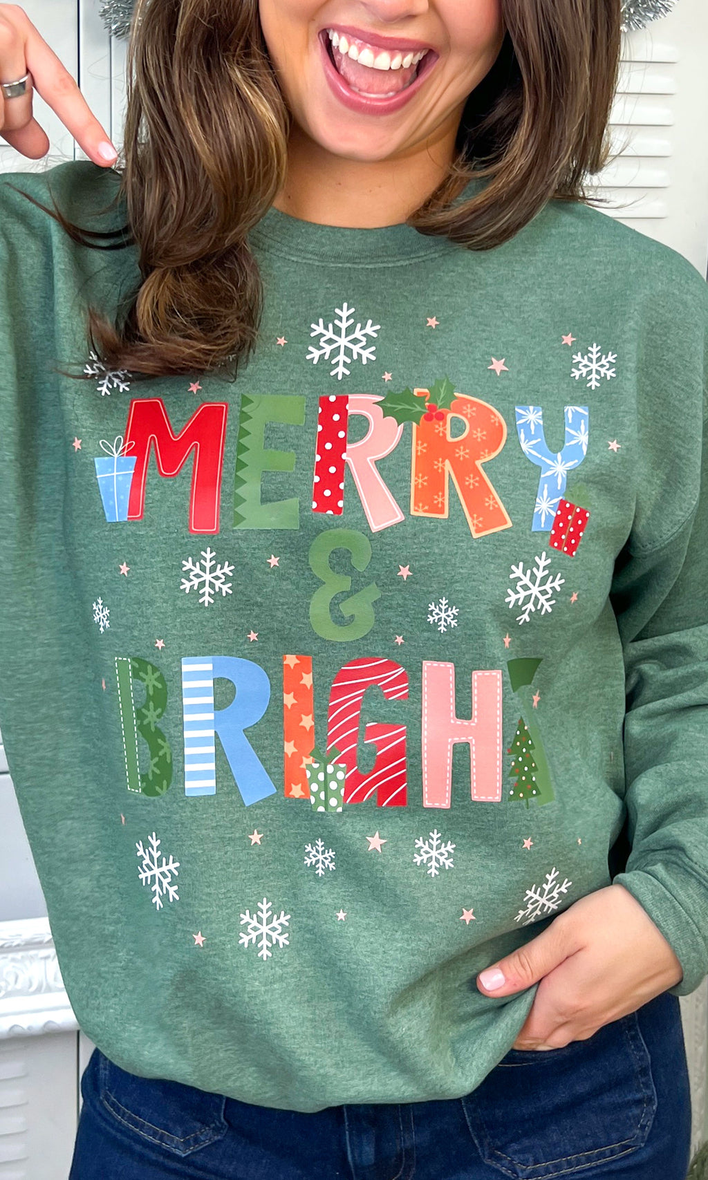 Merry and Bright Snowflakes Christmas Graphic Sweatshirt