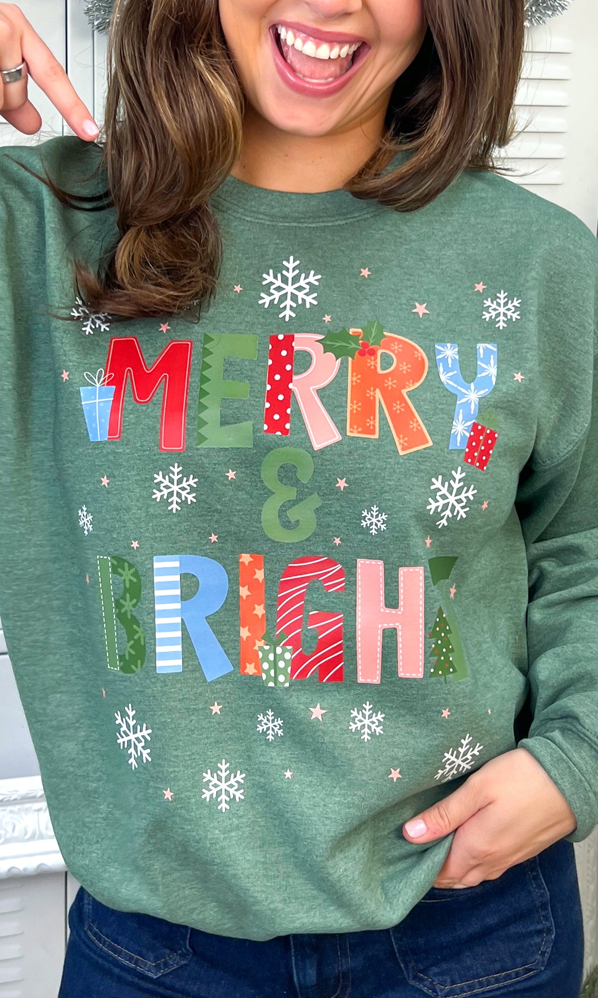 Merry and Bright Snowflakes Christmas Graphic Sweatshirt