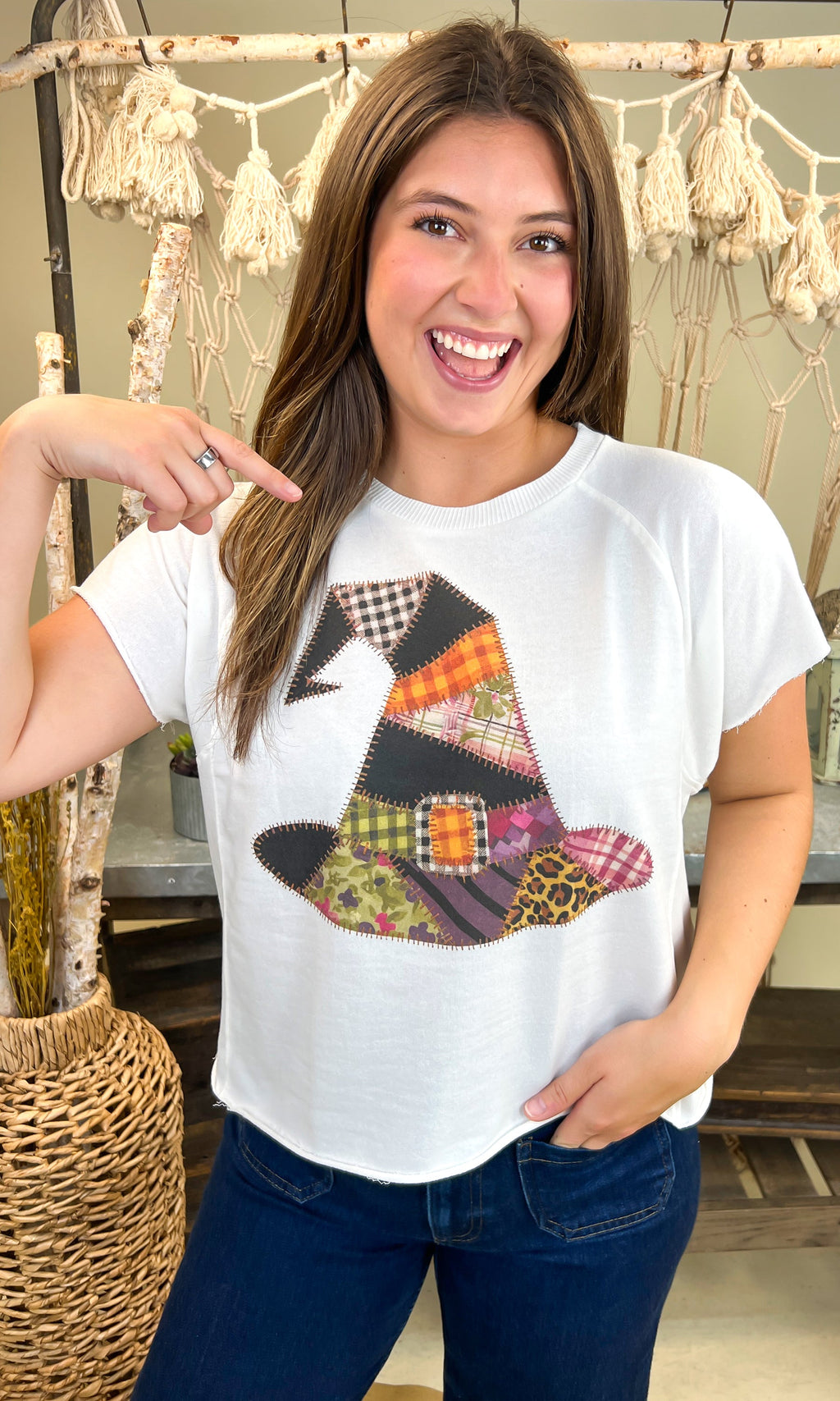 Patchwork Witches Hat Halloween Edgy Graphic Shirt