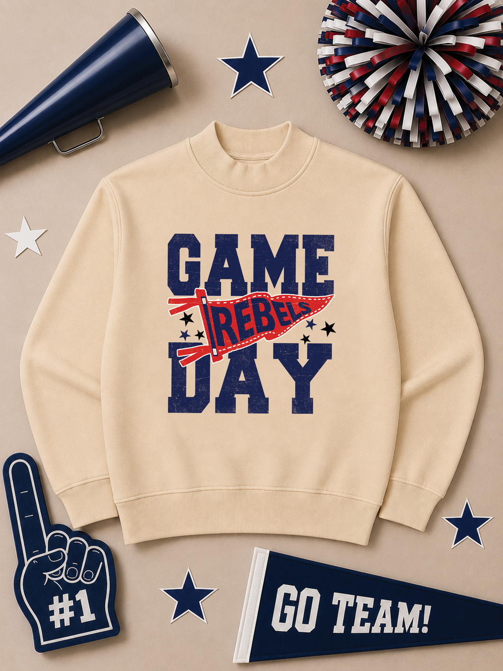Custom Game Day Pennant Graphic Mock Neck Sweatshirt