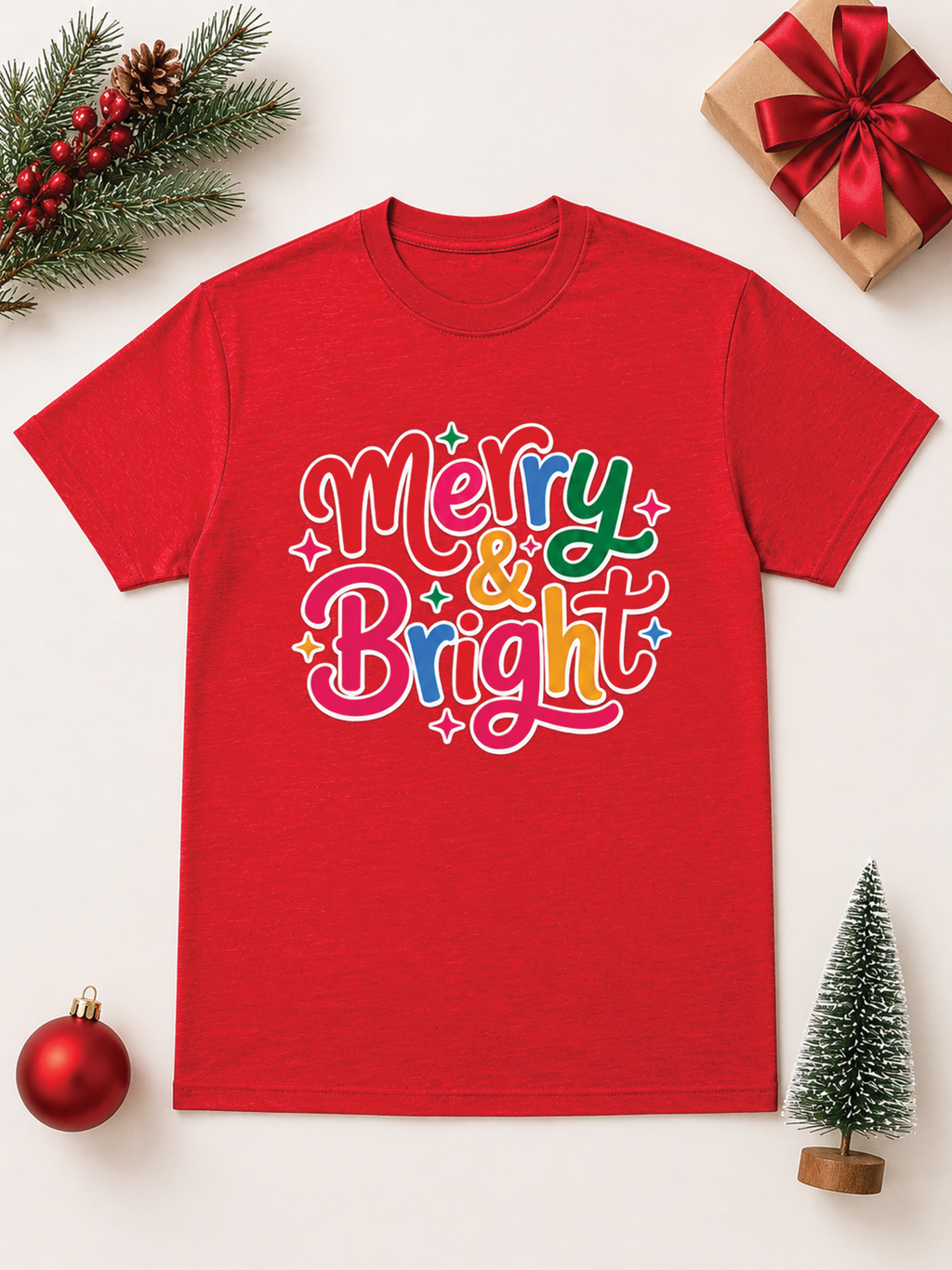 Merry and Bright Typography Christmas Burnout T-Shirt