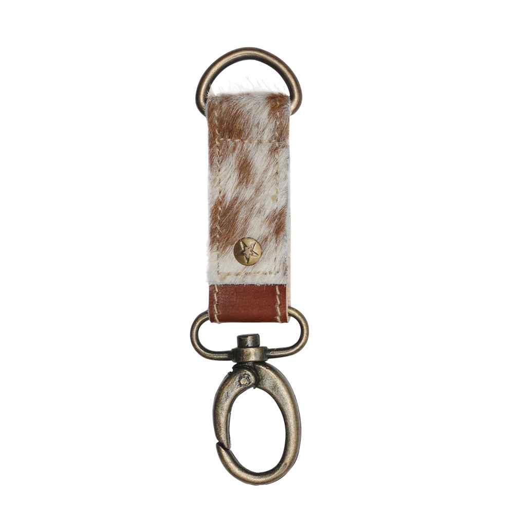 Myra Brown and White Key Fob with hairon and leather in brown and white for everyday use