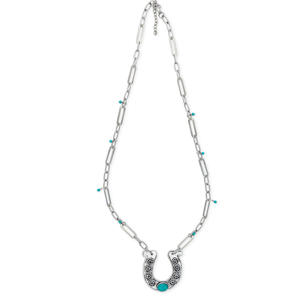 Myra For Luck Pendant Necklace for Women with silver chain and turquoise accents for everyday western wear