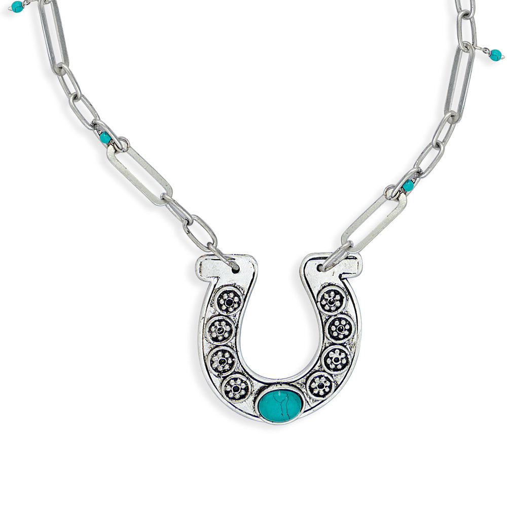 Myra For Luck Pendant Necklace for Women with silver chain and turquoise accents for everyday western wear