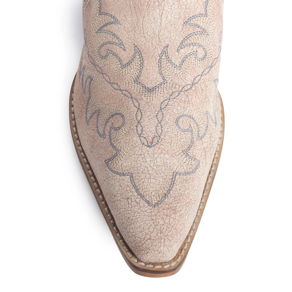 Myra El Paso Ivory Embriodered Mules for Women with Low Block heel and Western Leather