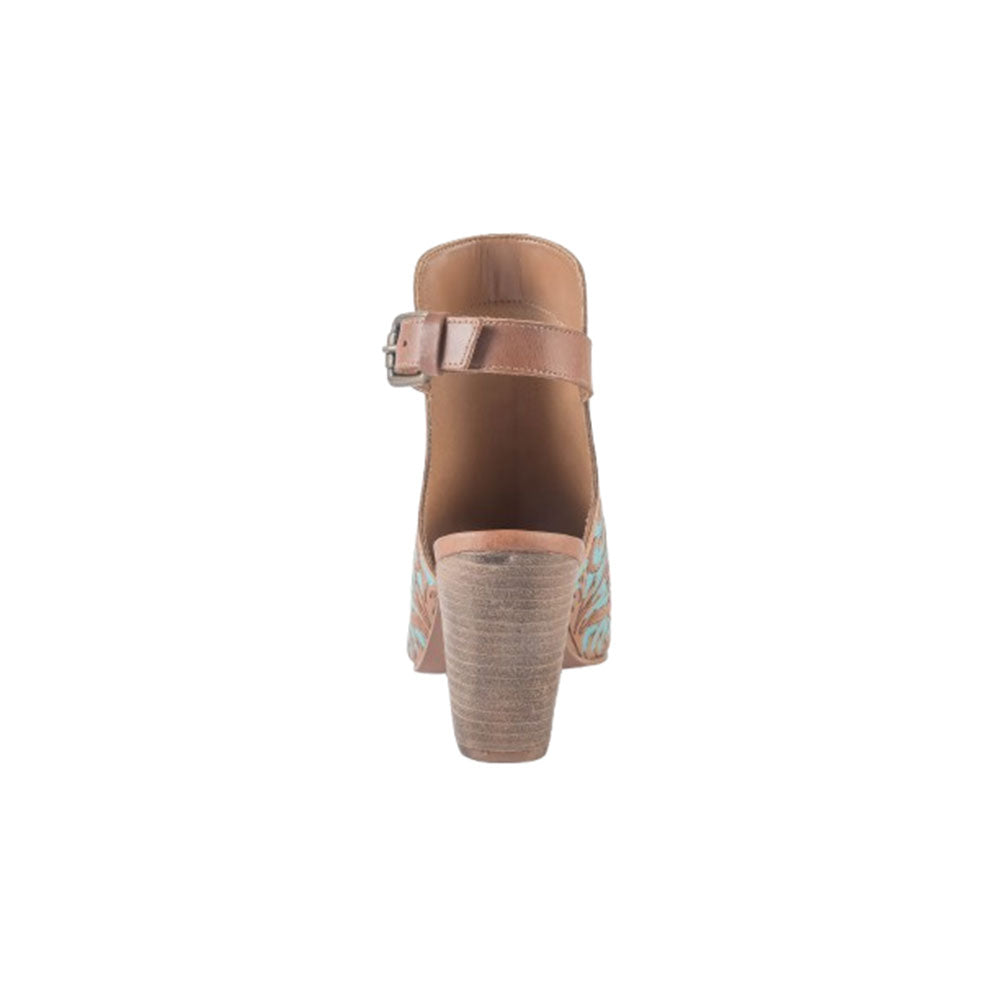Myra Darington Ranch Heel Shoes for Women with genuine handtooled leather in peep toe style