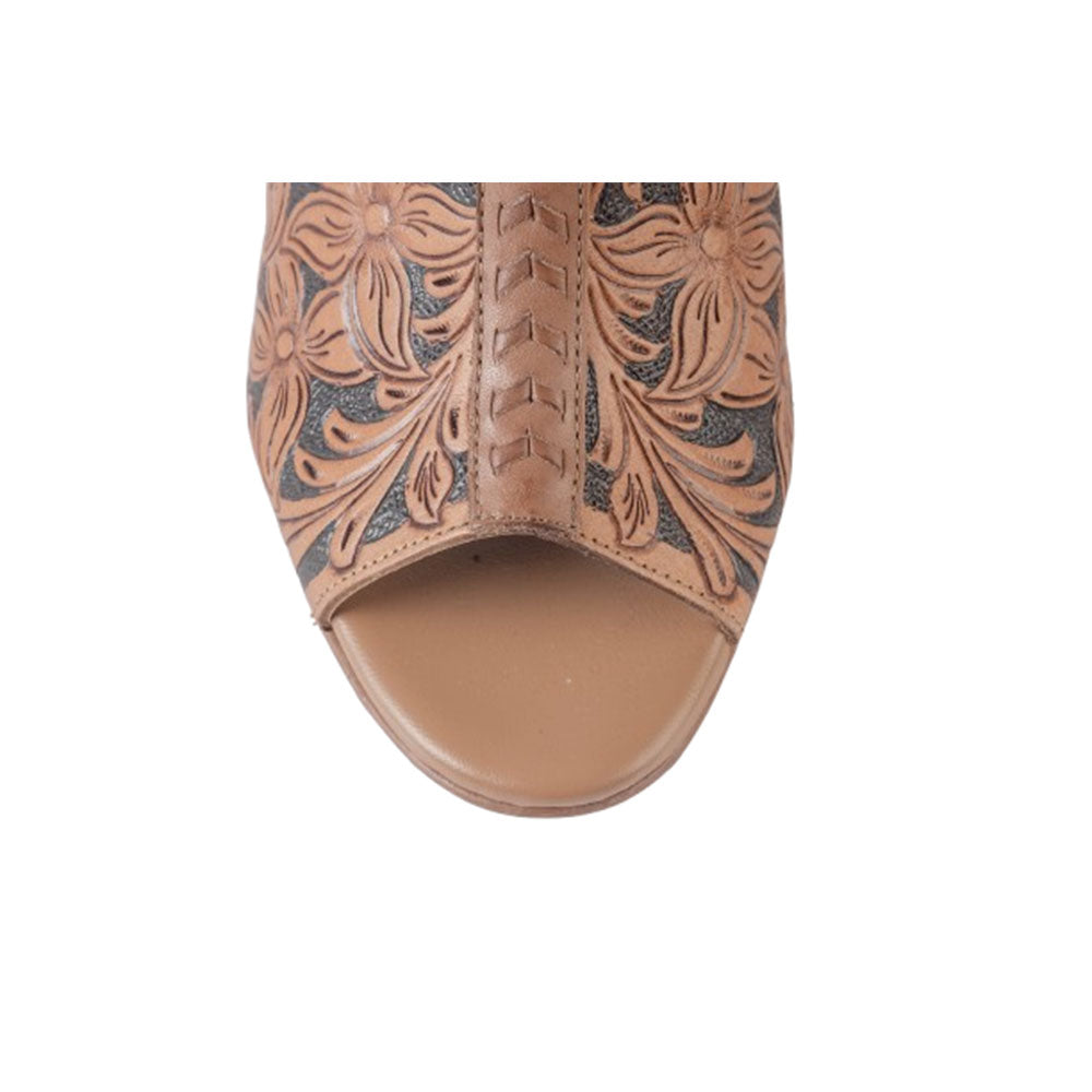Myra Dodge Town Heel Shoes for Women with leather in peep toe western style with easy slip on design