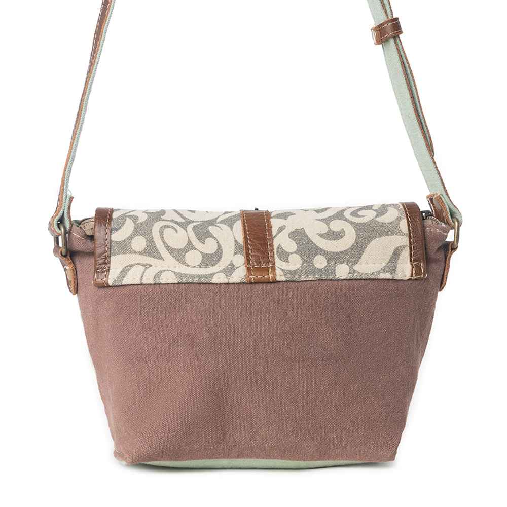 Myra Leaf Print Crossbody Bag for Women with upcycled canvas in leaf print for everyday use