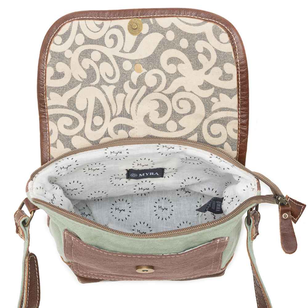 Myra Leaf Print Crossbody Bag for Women with upcycled canvas in leaf print for everyday use