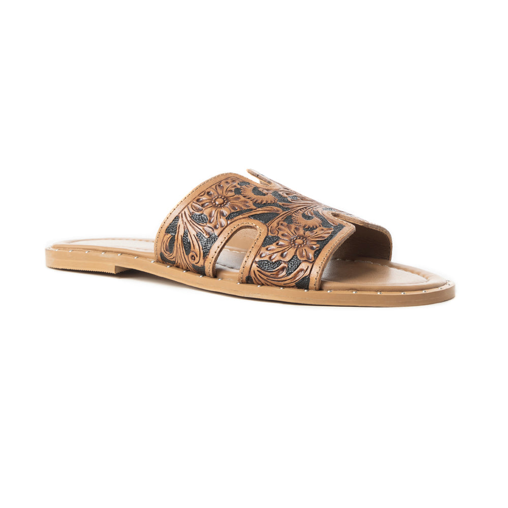 Myra Carmina Anne Sandals for Women with embossed leather in dark brown with easy slip on design
