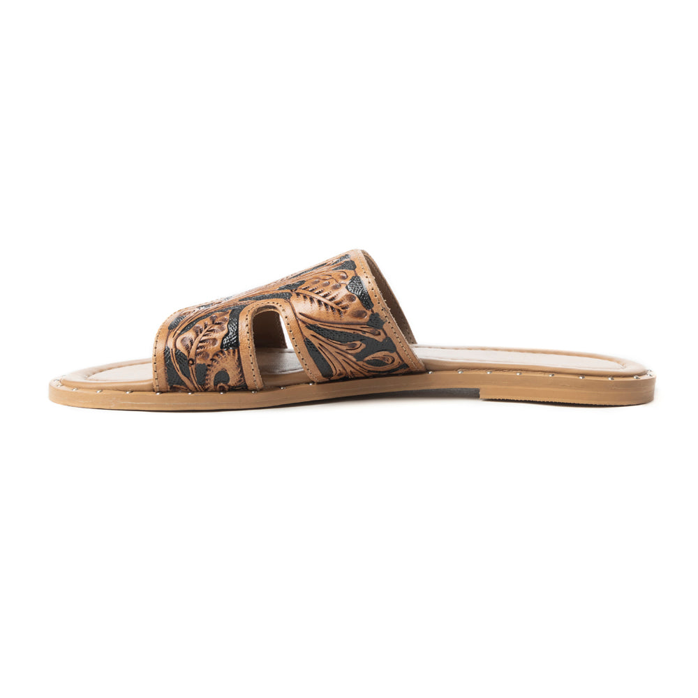 Myra Carmina Anne Sandals for Women with embossed leather in dark brown with easy slip on design