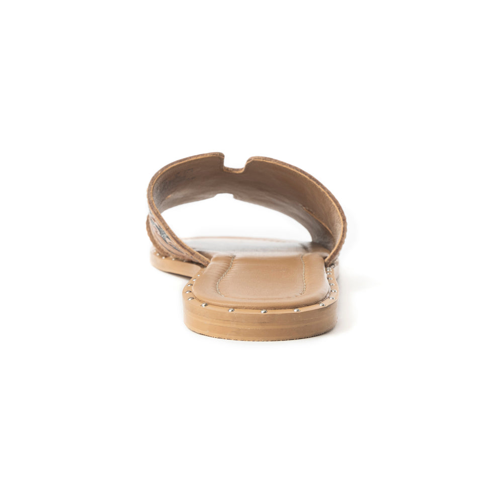 Myra Carmina Anne Sandals for Women with embossed leather in dark brown with easy slip on design