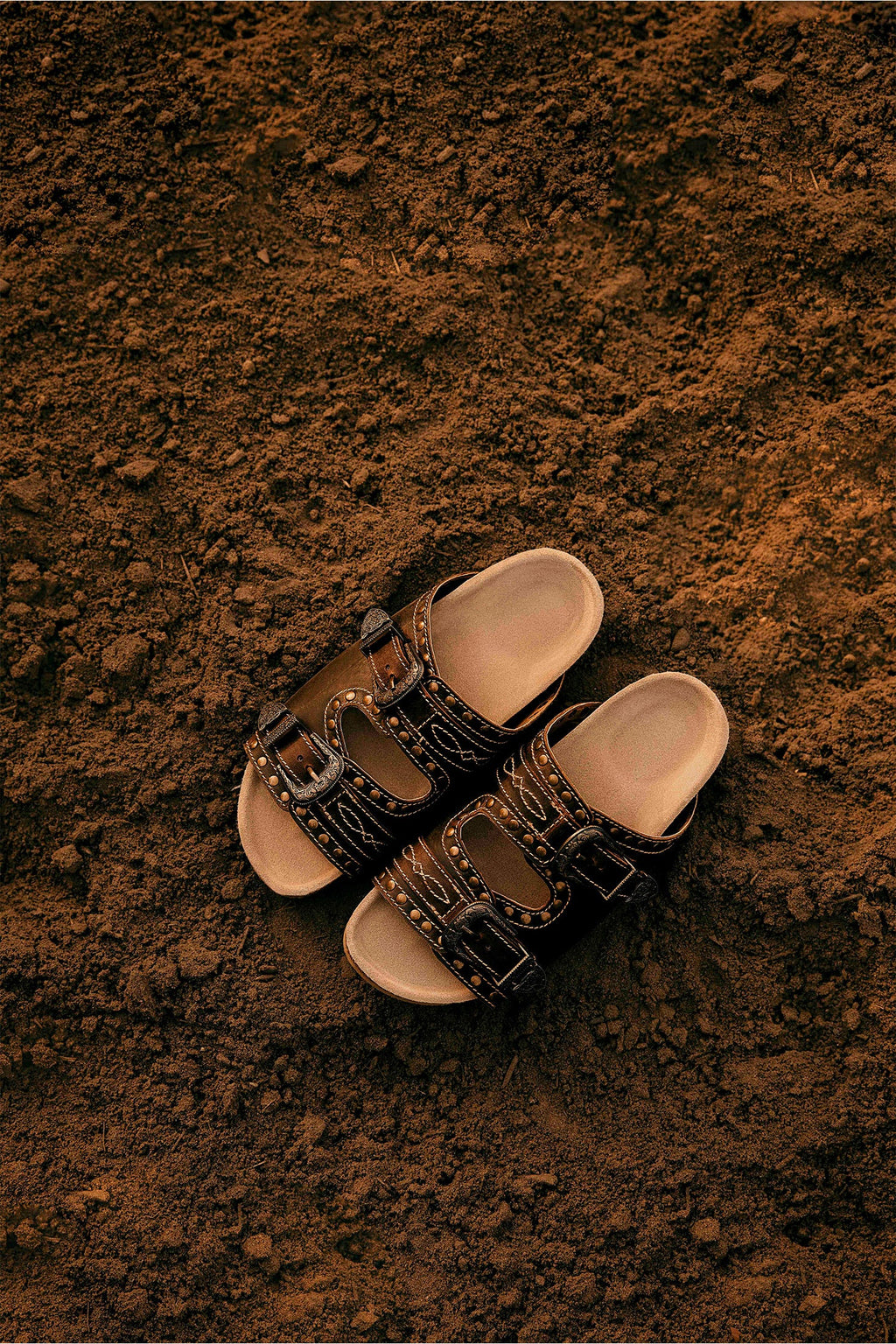 Myra Great Sonora Sunset Sandals for Women with leather in brown with western buckles and brass studs