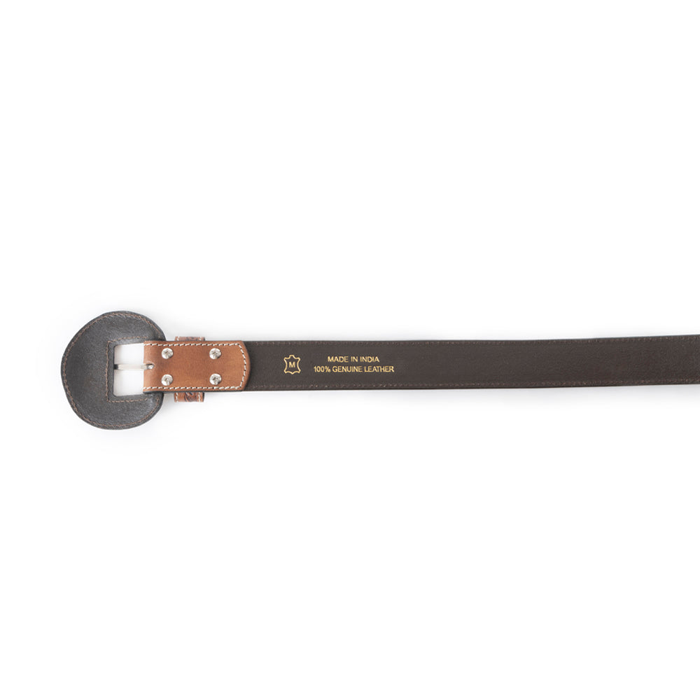 Myra Talon High Desert Belt for Women with handtooled leather in brown with floral design and matching buckle