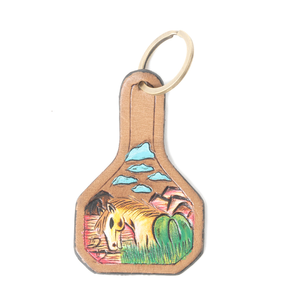 Whispers of the West Tooled Leather Key Fob in Tan