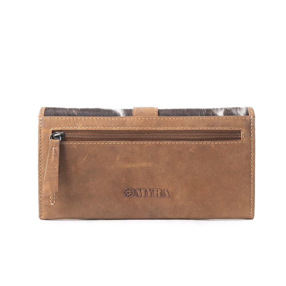 Myra Wind Rider Wallet in black and white with cowhide print and tooled leather detail for everyday use