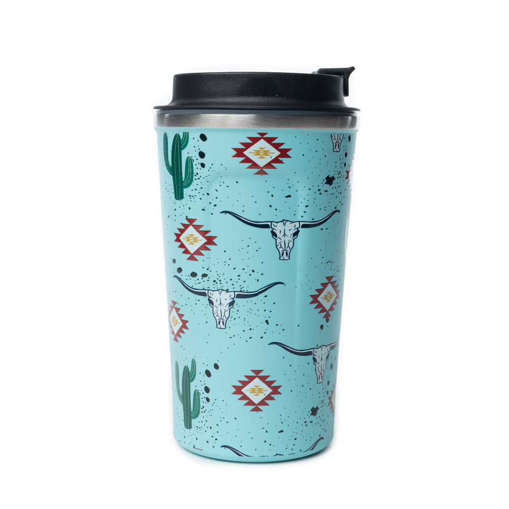 Western Trail Brew Stainless Steel Mug in Cactus Geometry
