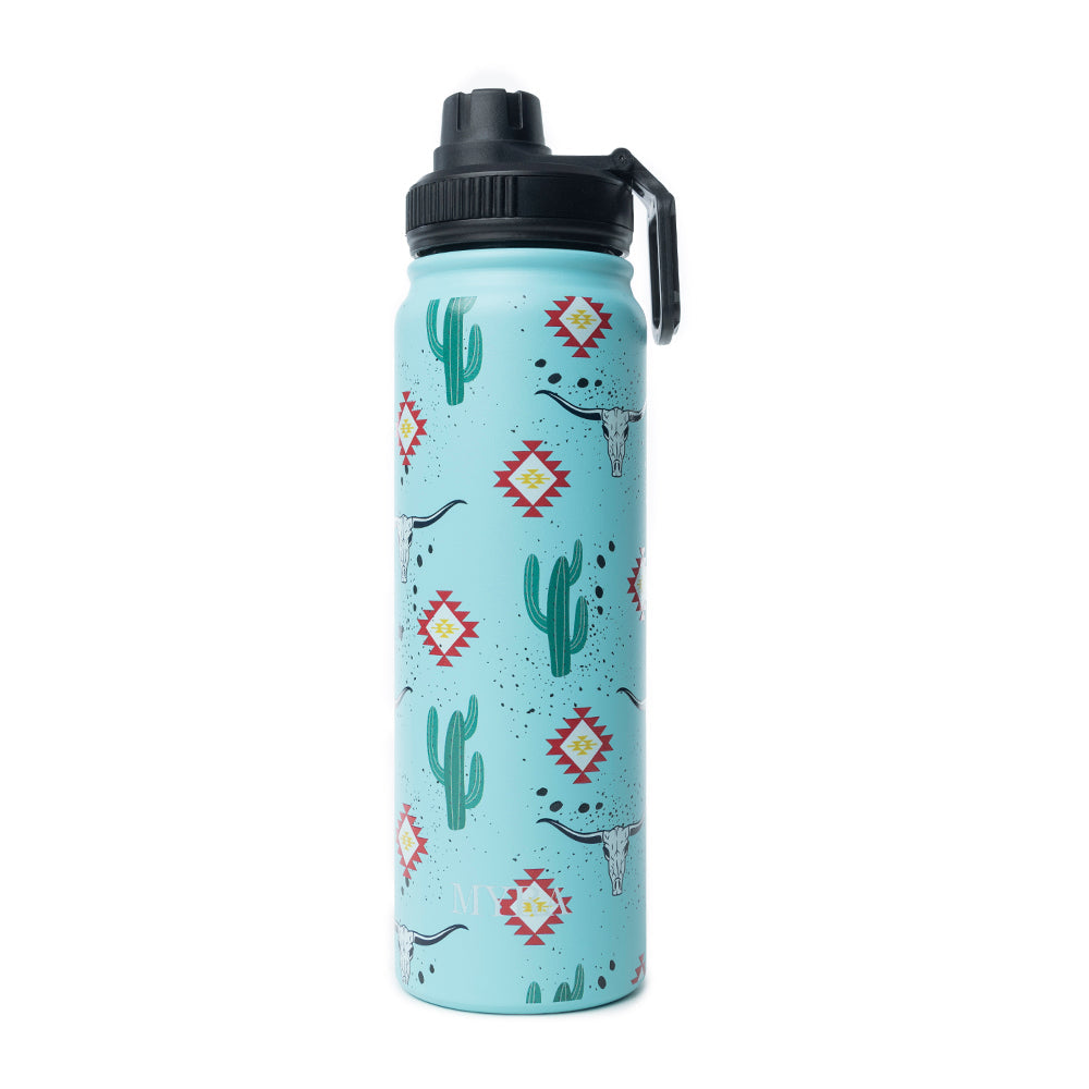 Moo & Bloom Stainless Steel Water Bottle in Cactus Geometry