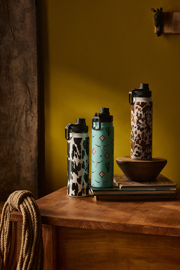 Moo & Bloom Stainless Steel Water Bottle in Black Leopard Print