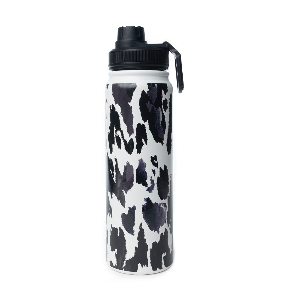 Moo & Bloom Stainless Steel Water Bottle in Black Leopard Print