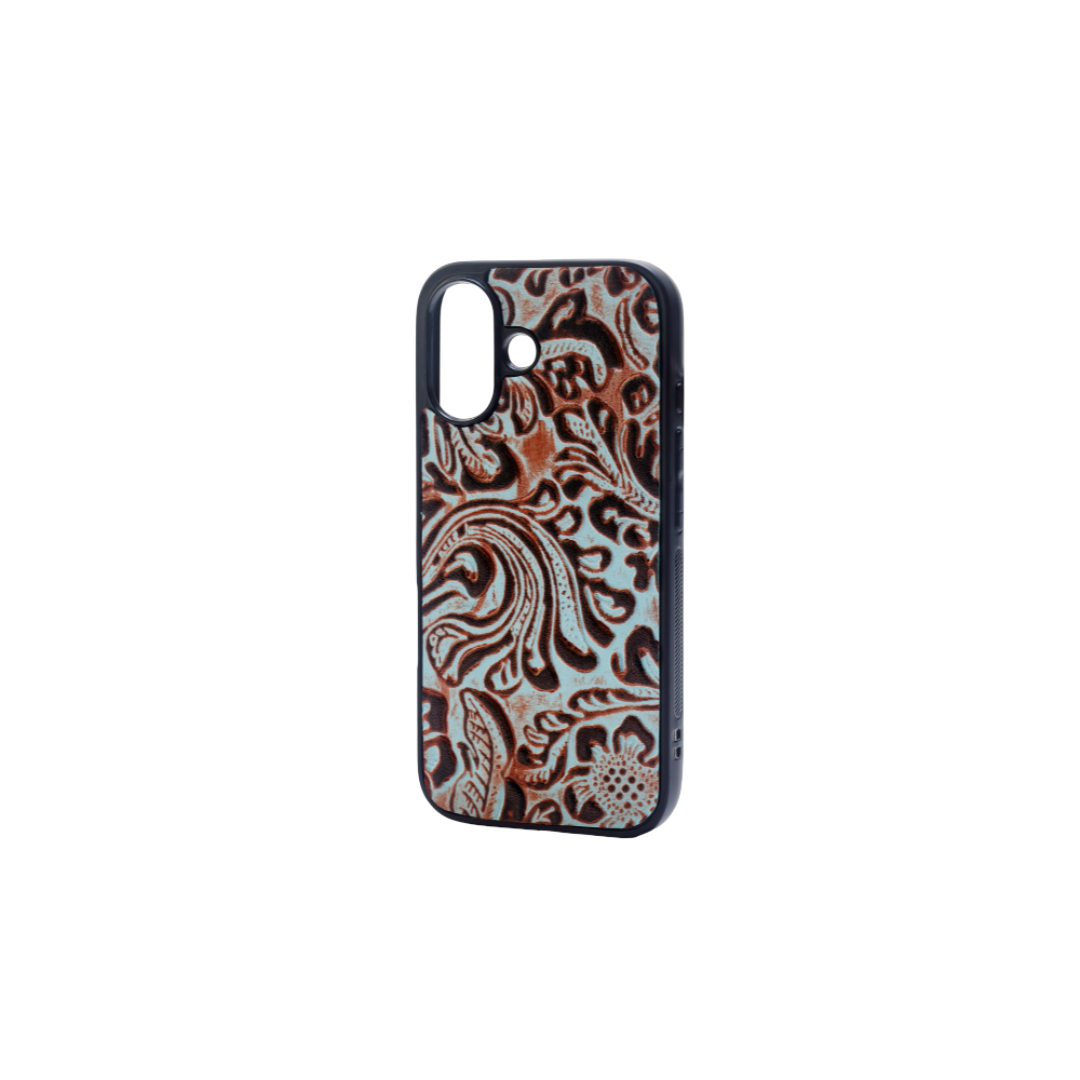 Myra Hawk Ridge Phone Case for iPhone 16 with handtooled leather for everyday use