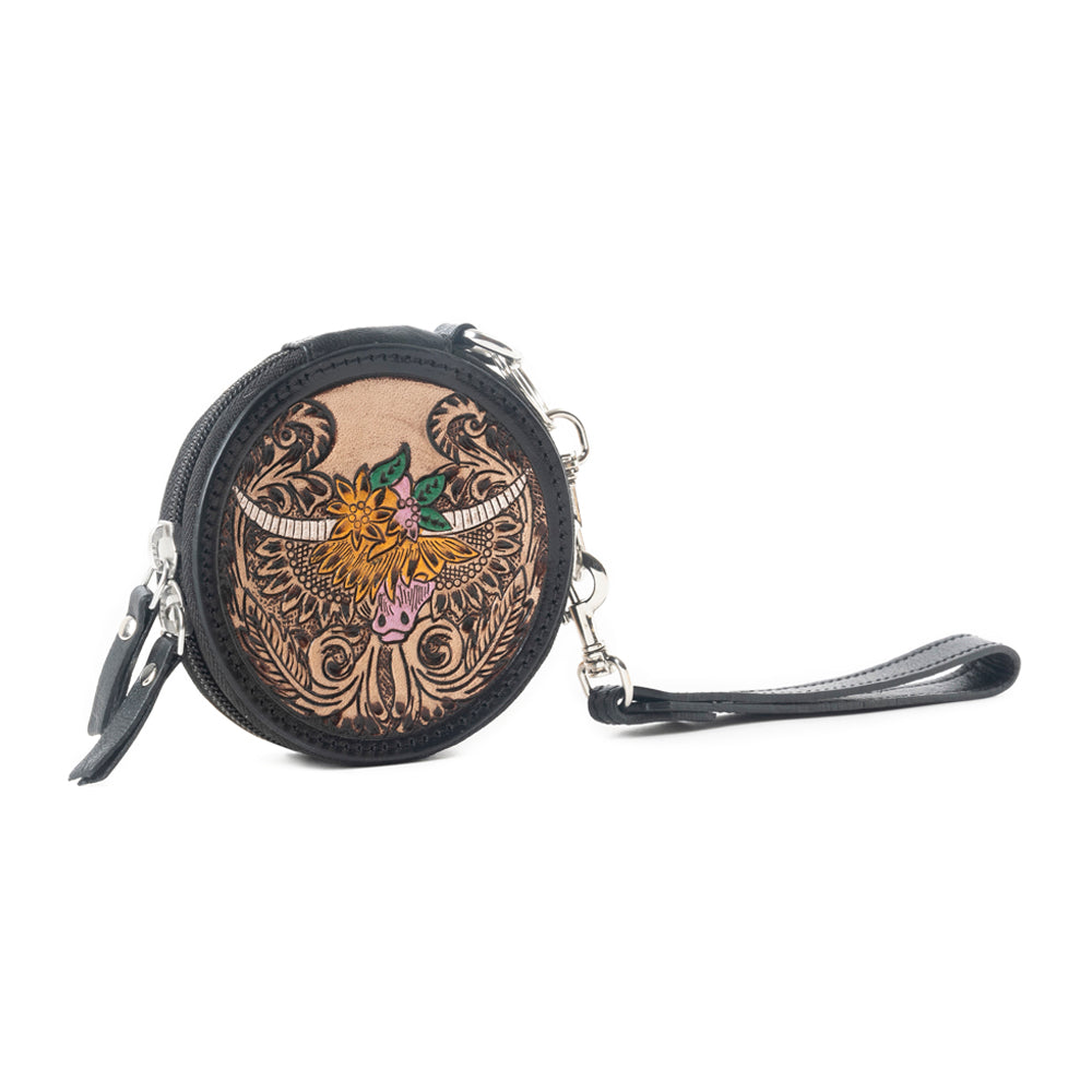 Western Crest Handtooled Leather Coin Pouch in Desert Tan