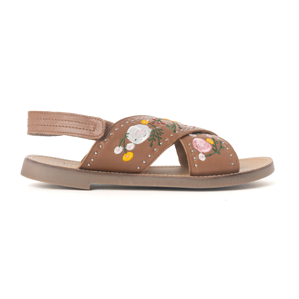 Lilytrail Embroidered Leather Sandals in Tan