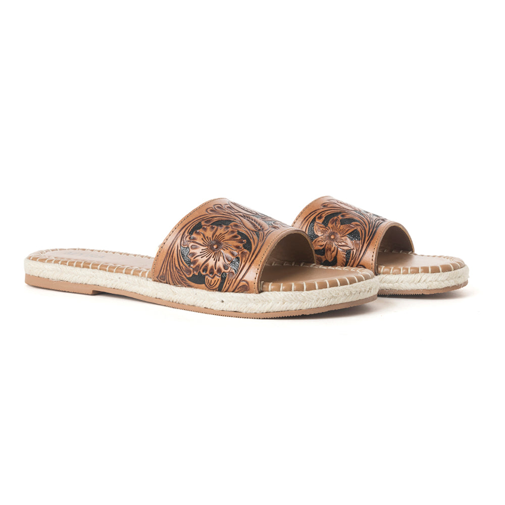 Dustlily Trail Handtooled Sandals in Rawhide Tan