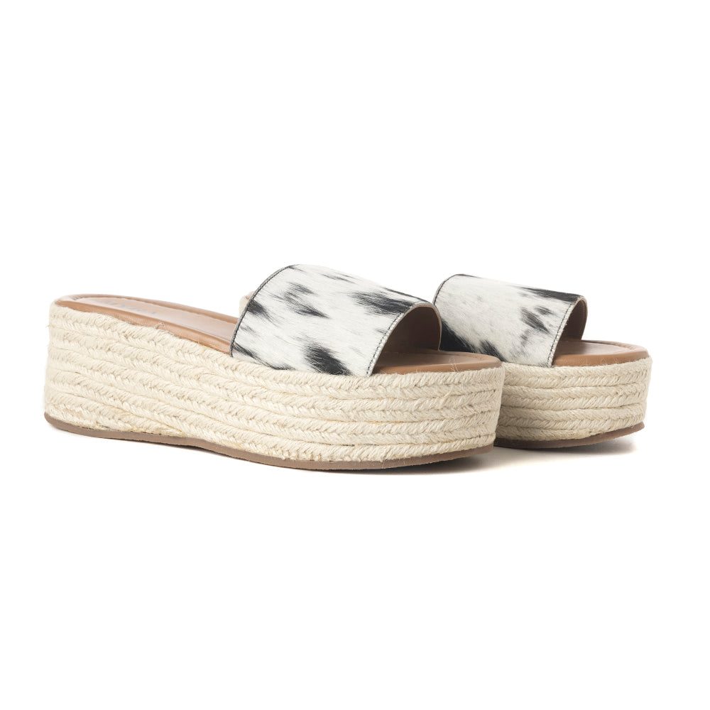 Mesa Mane Hairon Leather Sandals in Black & White