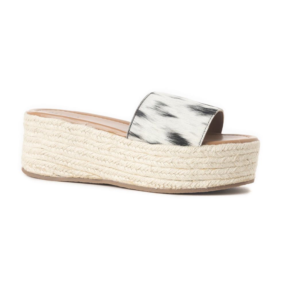 Mesa Mane Hairon Leather Sandals in Black & White