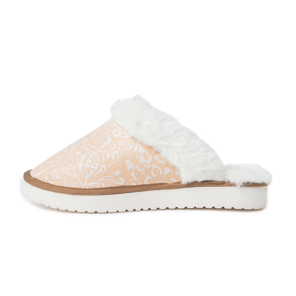 Snowdrift Embossed Leather Slippers in Wintry Beige