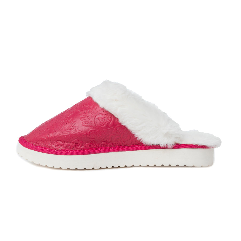 Snowdrift Embossed Leather Slippers in Pink