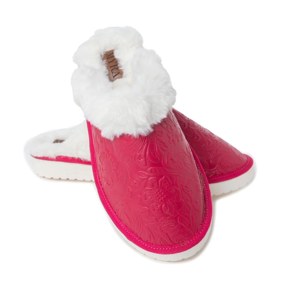 Snowdrift Embossed Leather Slippers in Pink